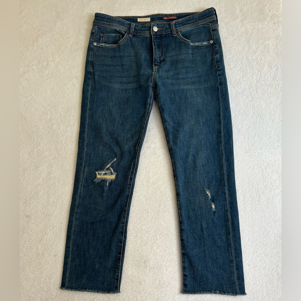Pilcro Anthropologie Women’s Jeans Size 28 Blue Slim Boyfriend Fray Hem Stretch